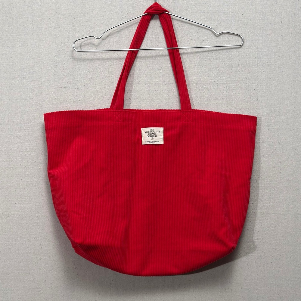 Sezane red corduroy Tote Bag Women One Size Red Paris French Aesthetic 20 x13"